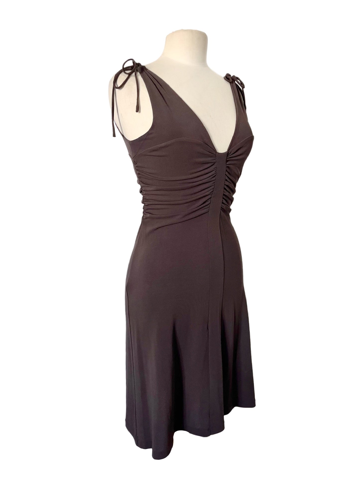 ROBE VINTAGE FRONCÉE MARRON -(MADE IN ITALY) - TAILLE 44 IT - 38/40 FR