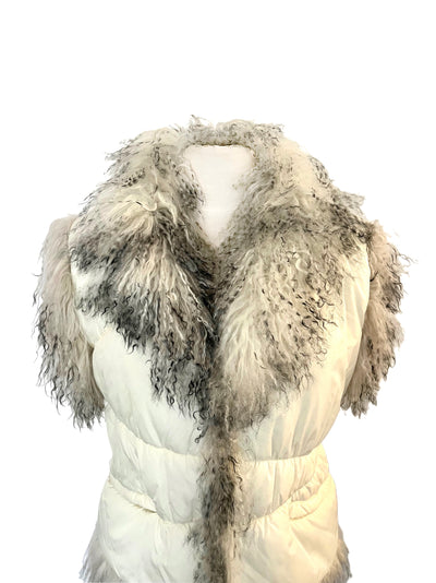 Gilet Afghan sans manches - Doudoune vintage blanche & fausse fourrure - 40/42