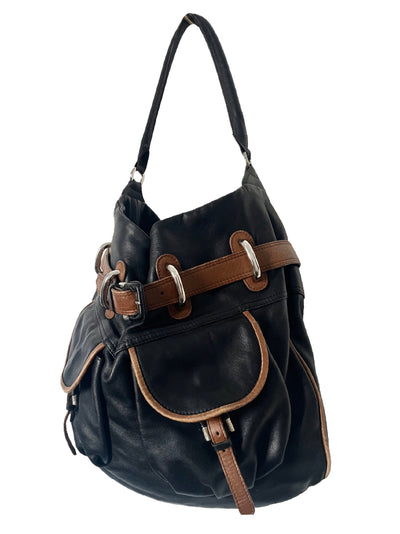 Grand sac à main vintage en cuir bicolore — (Made in Italy) — Format XL