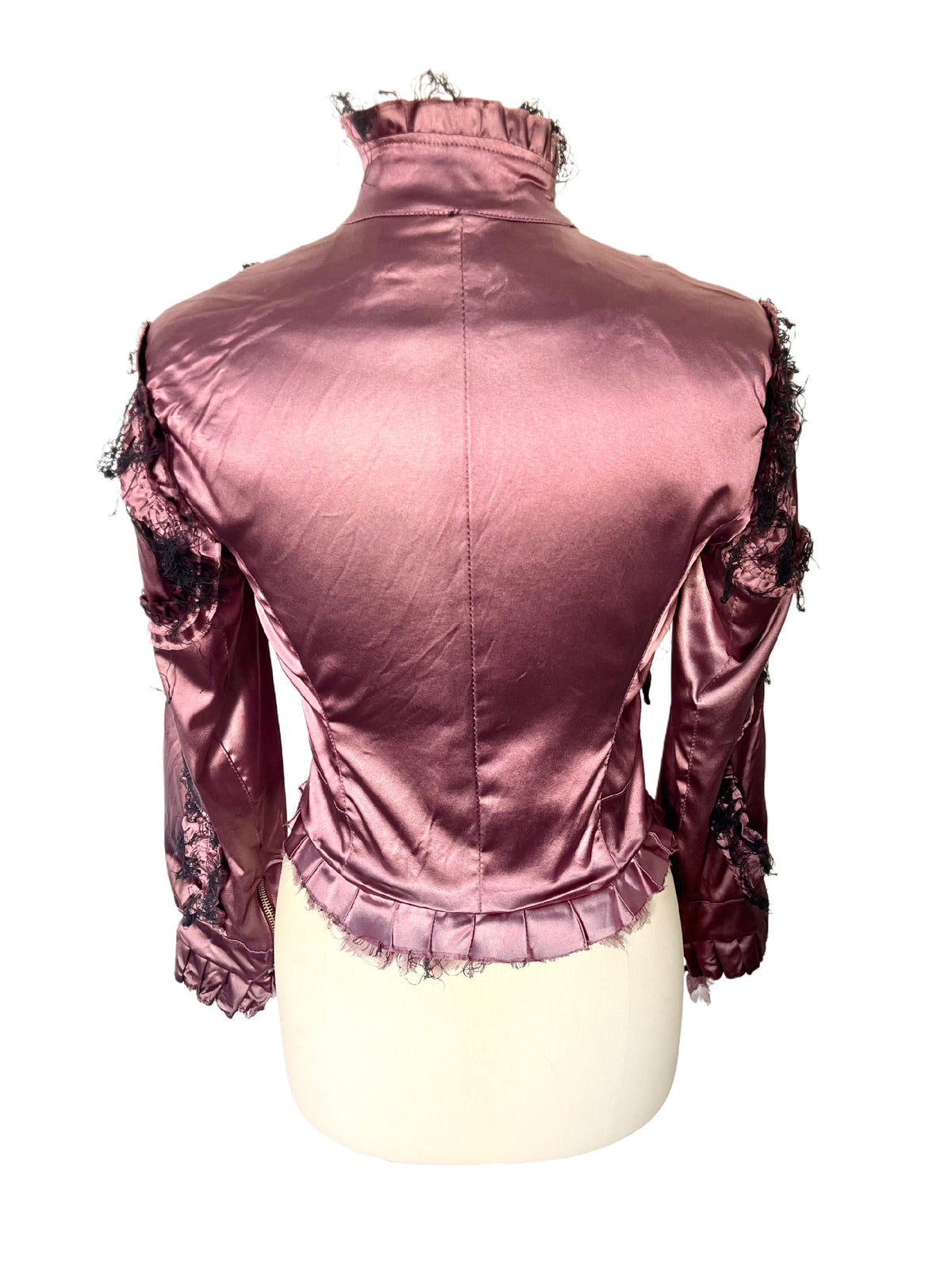 Veste Courte Satin Violet Style Whimsigoth & Détails Effilochés — T. 38 (M) — Made in Italy