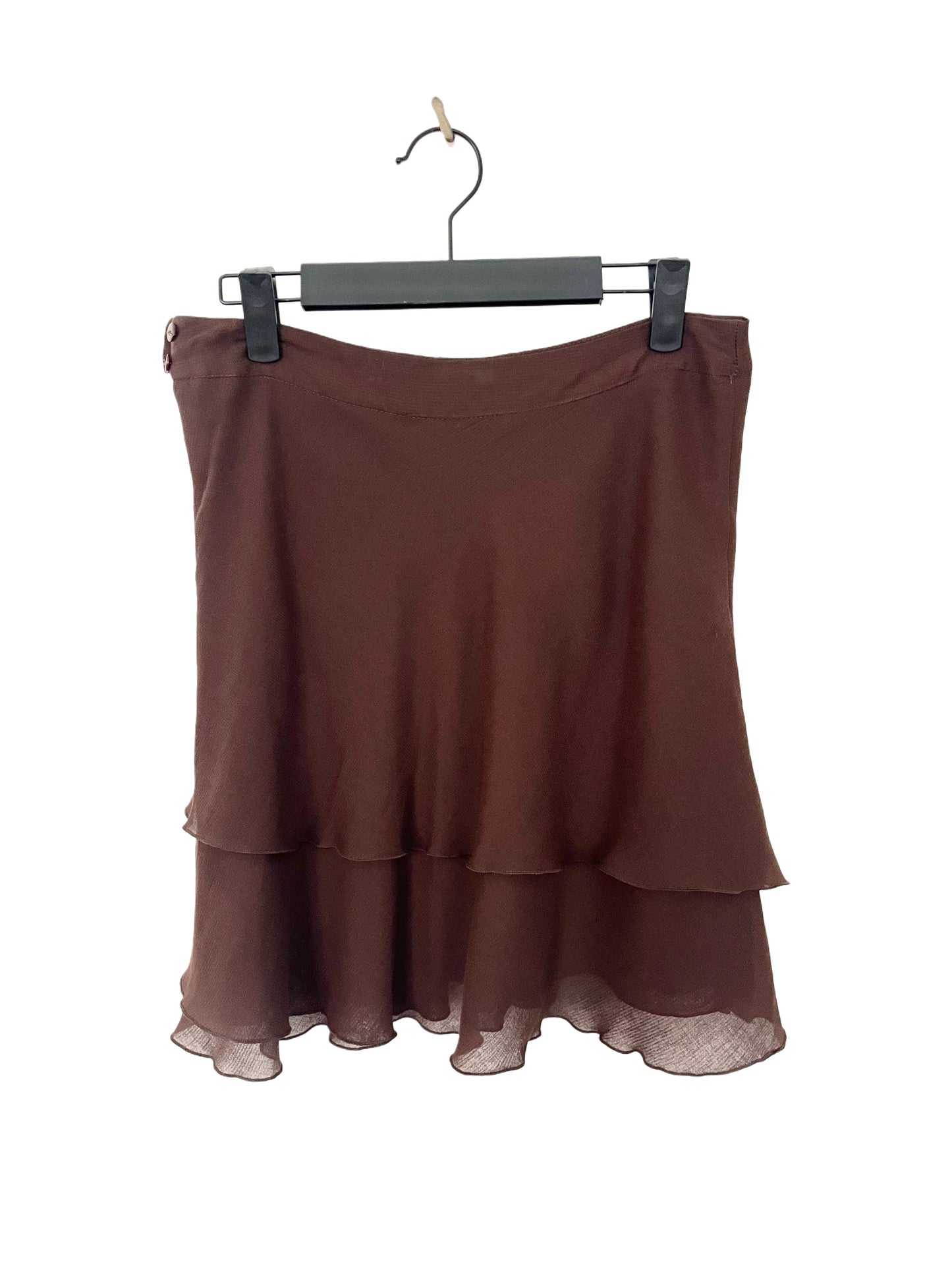 Mini-jupe vintage fluide à volants marron – Taille 40