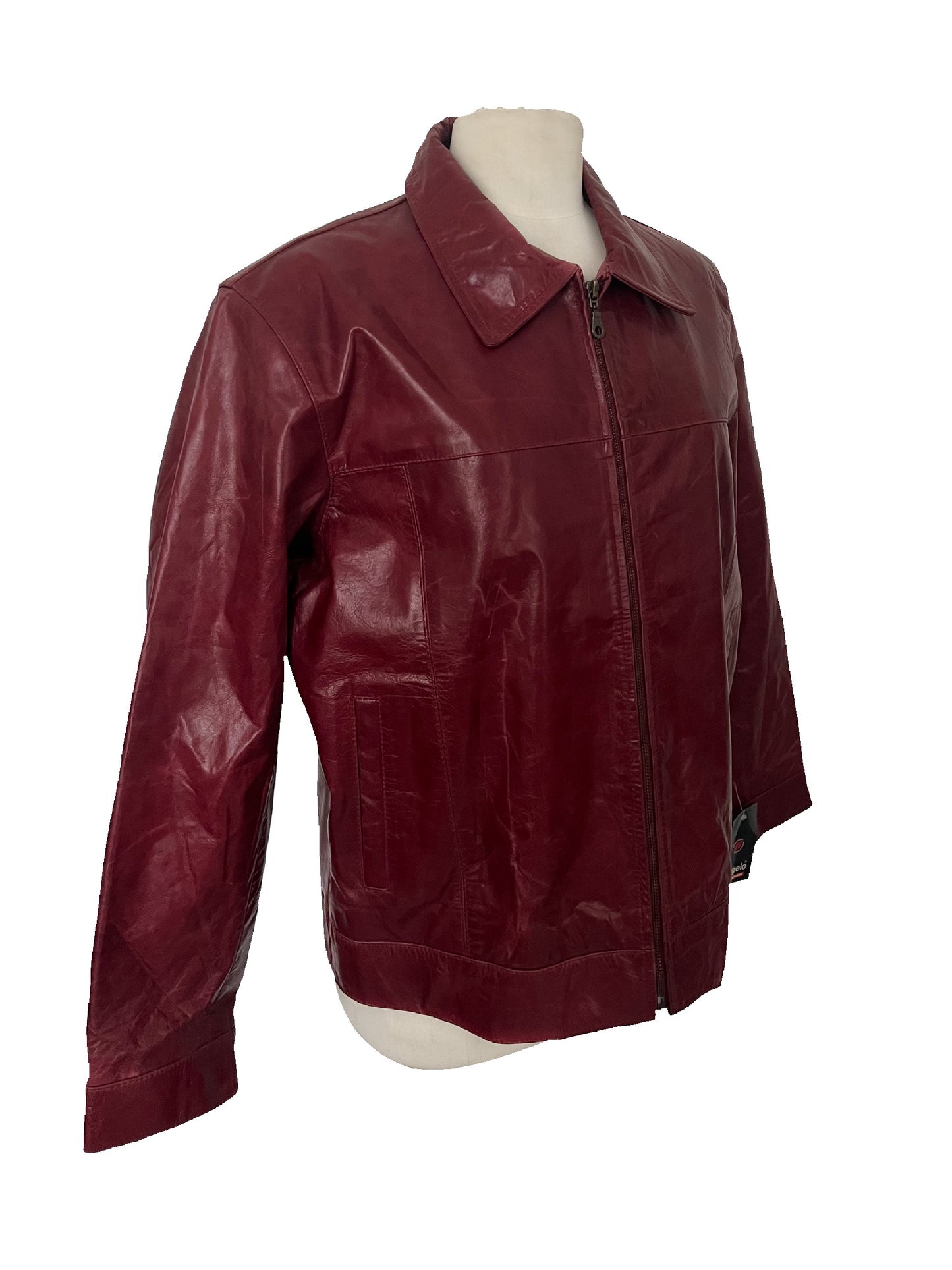 JAMIE – Veste vintage en cuir véritable bordeaux – Taille L