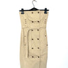 Robe bustier vintage beige – mi-longue, ceinture intégrée, détails dorés – T36