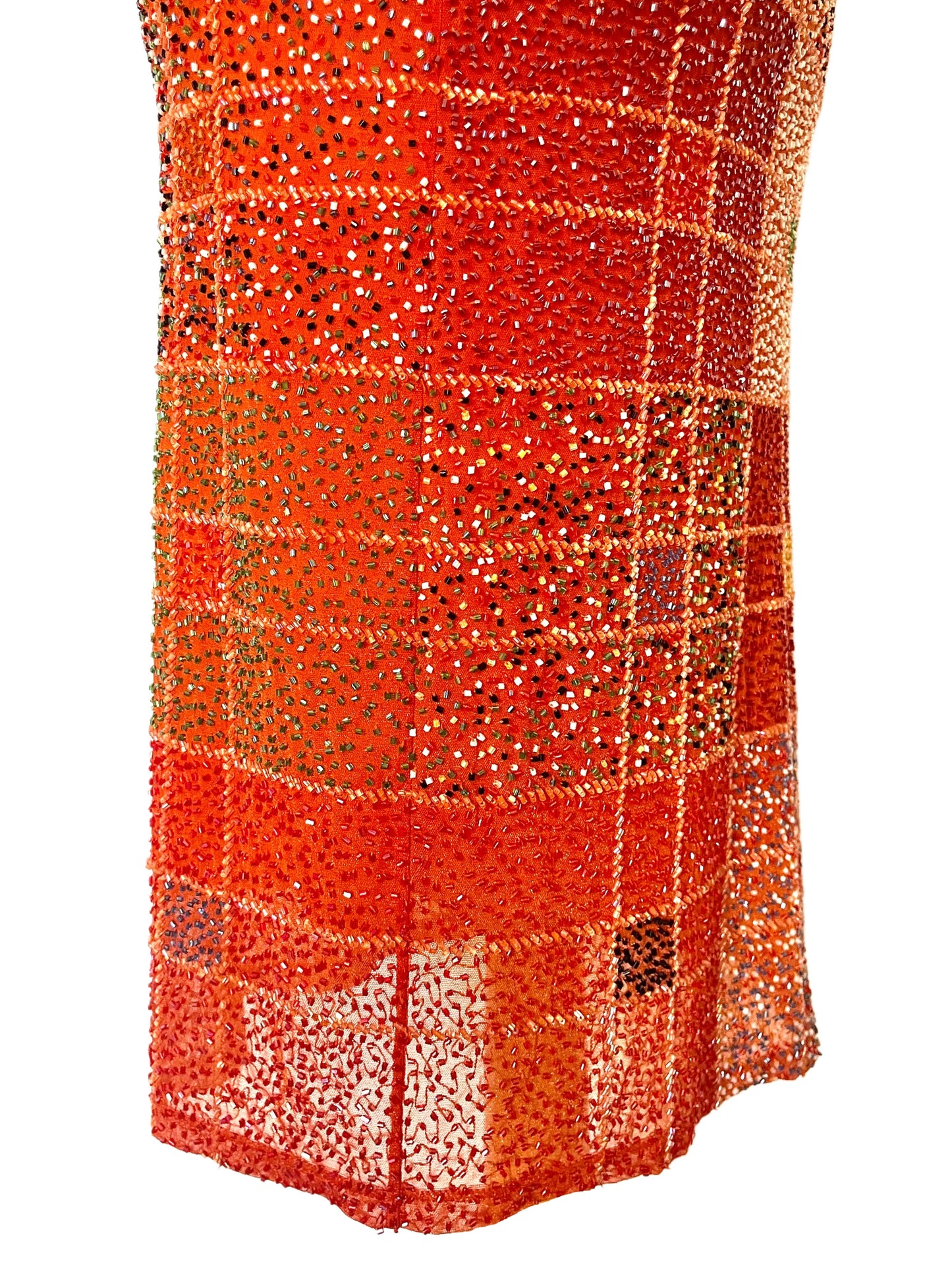 Jupe Midi Vintage Y2K Entièrement Perlée - Motif Géométrique Tons Chauds - Taille 38 (M)
