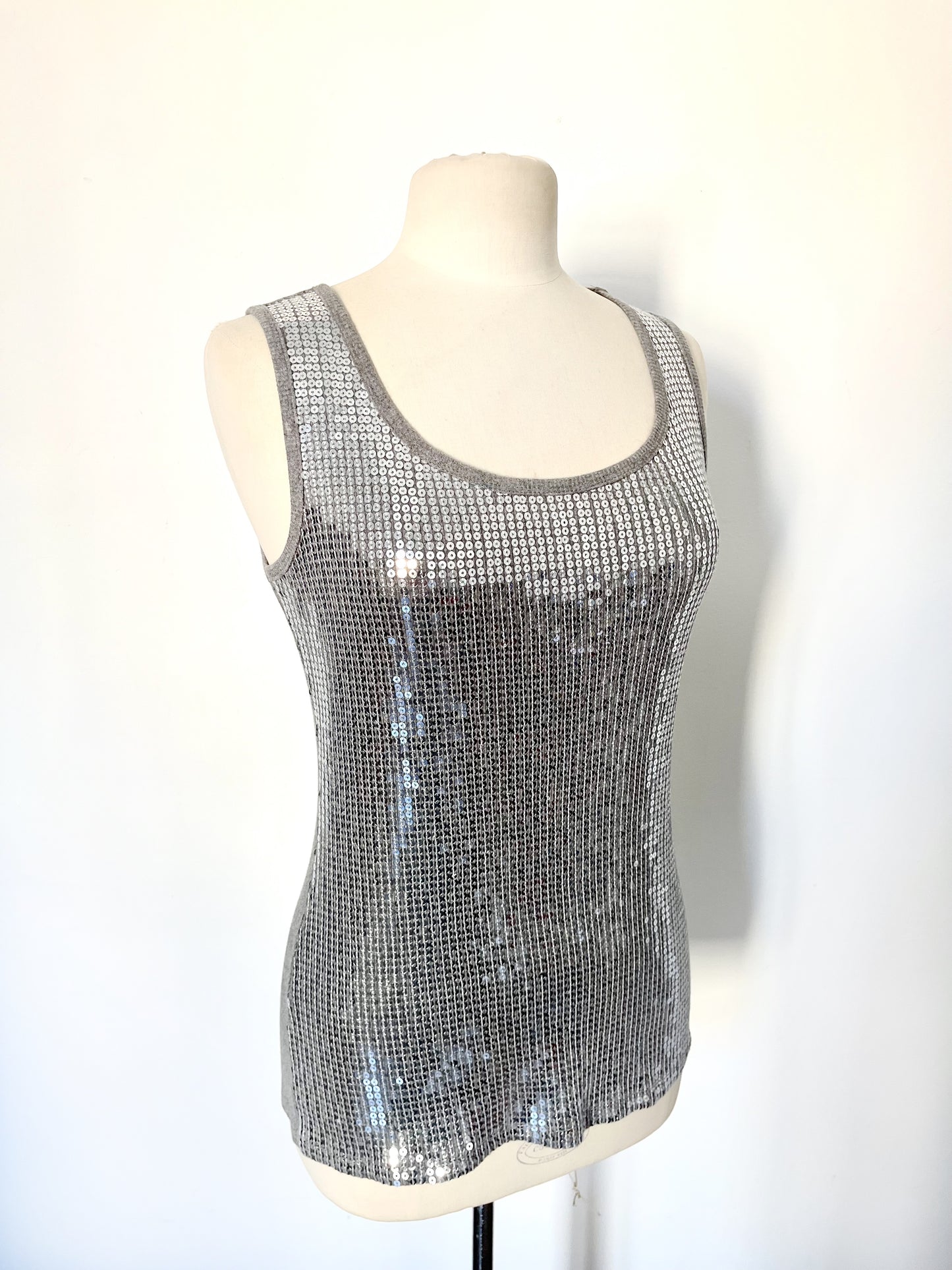 Top sans manches années 2000 à sequins argentés – Taille 38/40