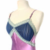 Robe Midi Style Nuisette Satin Violet Parme & Voile Plissé Bleu Marine — Dentelle Vert d'Eau — T. 38