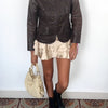 Veste vintage en cuir véritable marron style officier – Taille 40