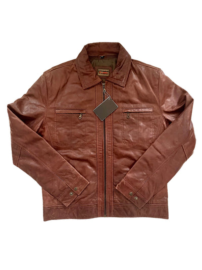 John – Veste vintage unisexe en cuir véritable marron patiné, taille XL