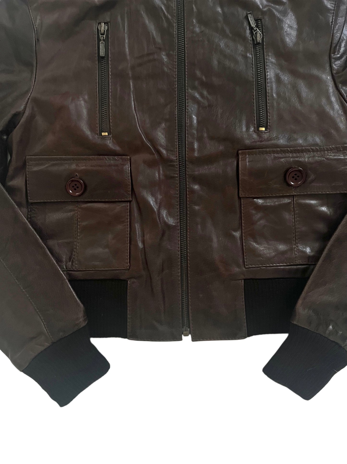 DAKOTA - Blouson vintage en cuir véritable marron – Taille S