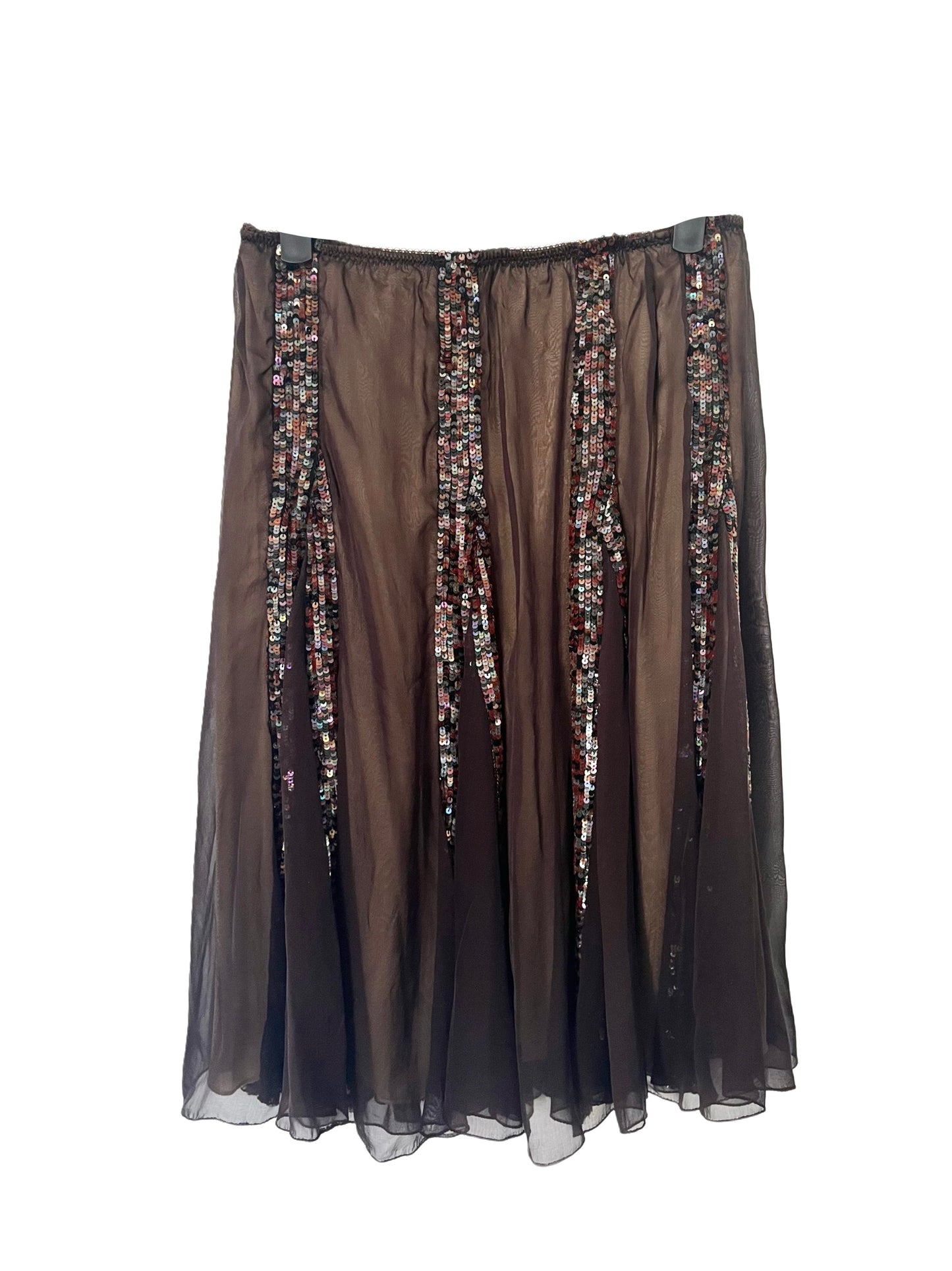 Jupe Fluide Vintage en 100% Soie & Bandes de Paillettes — (Made in Italy) — Taille 38/40/42