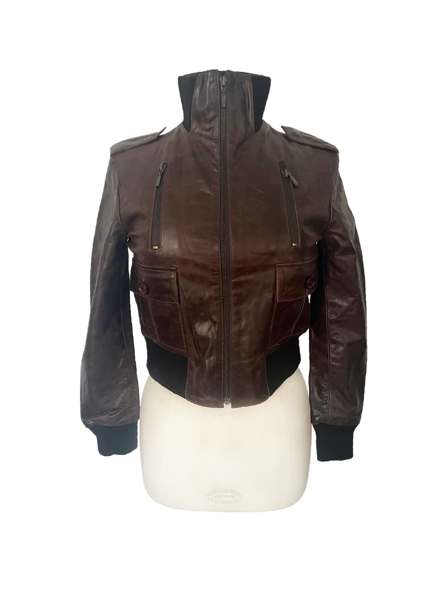 DAKOTA - Blouson vintage en cuir véritable marron – Taille S