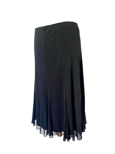 Jupe Mi-Longue Mesh Noir à Volants - Made in Italy - Taille 38 à 44