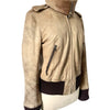 Blouson Aviateur Vintage Cuir Beige Patiné Col XXL — T. 40/42 (46 IT) — Made in Italy