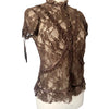 Top Vintage En Dentelle Marron & Biais Satinés — (Made In Poland) — Taille L/40