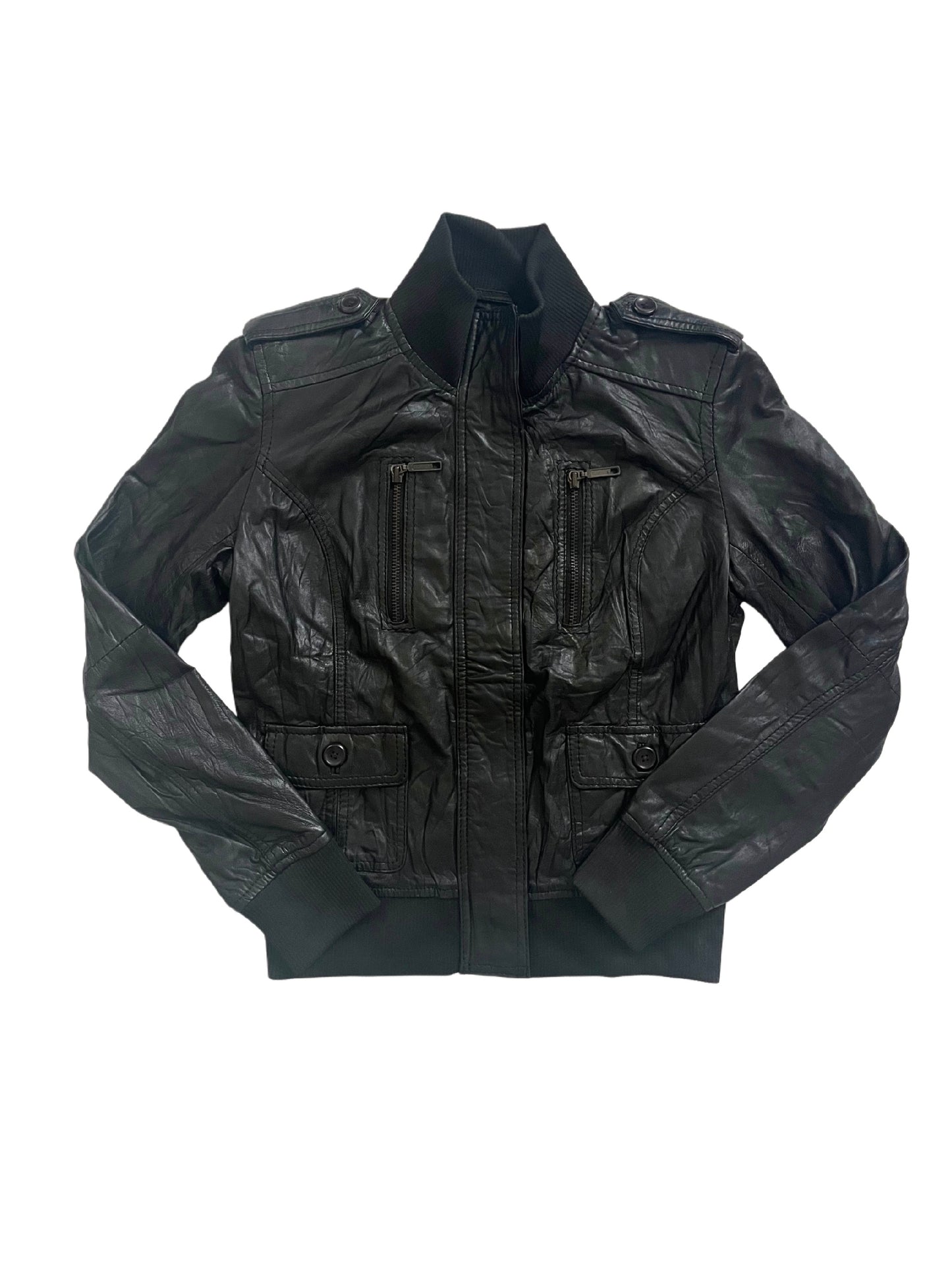 KAYLA - Blouson vintage en cuir véritable noir – Taille M