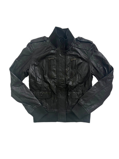 KAYLA - Blouson vintage en cuir véritable noir – Taille M