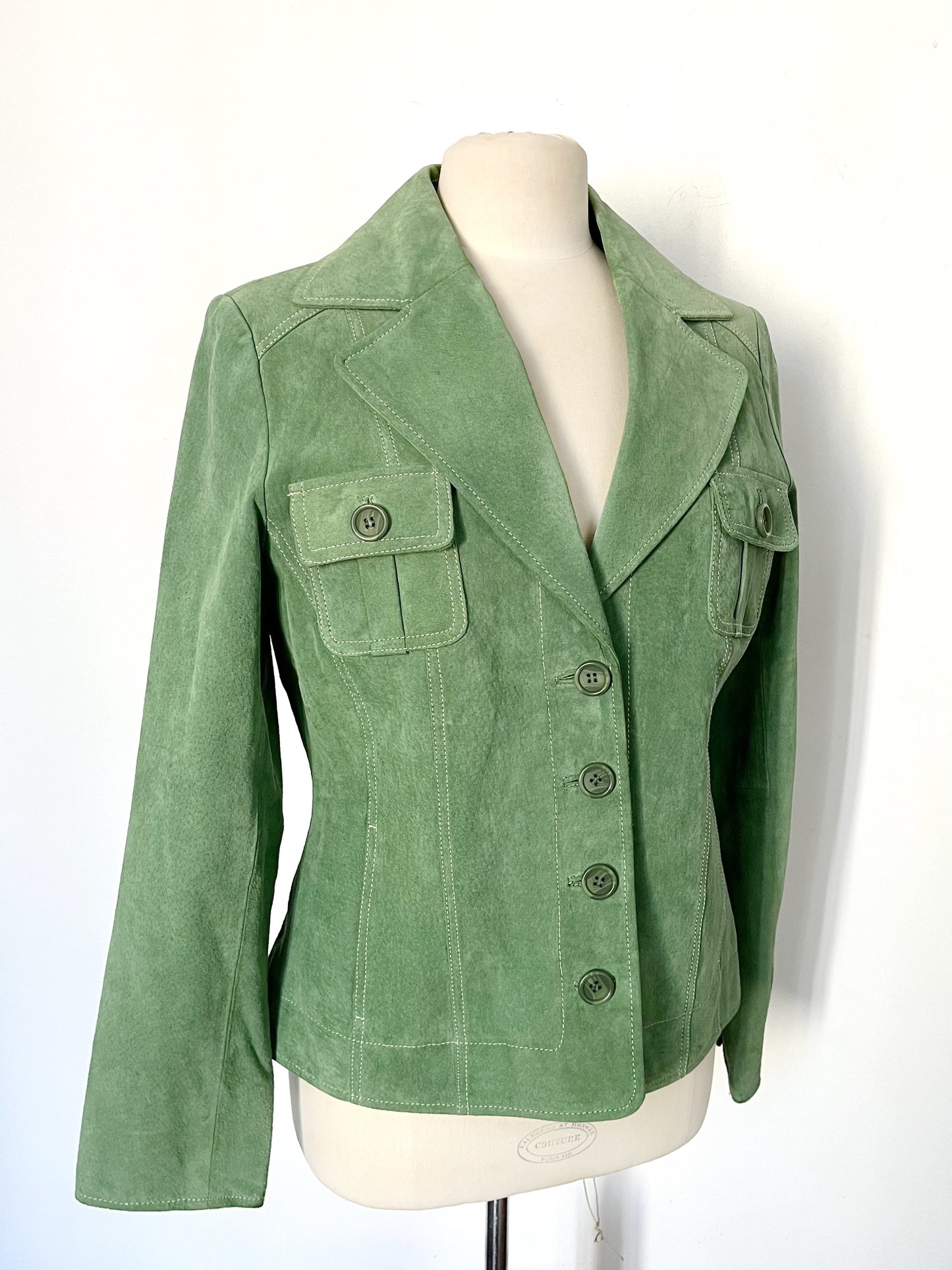 Veste vintage en cuir véritable vert clair – Taille 40