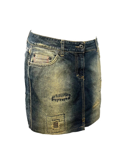 Mini Jupe Vintage en Jean délavé & Patchwork — Y2K — taille 38/40