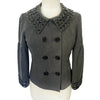 Veste Courte Style Caban Gris Anthracite Col Claudine & Poignets Gemmes Noires — T. 38