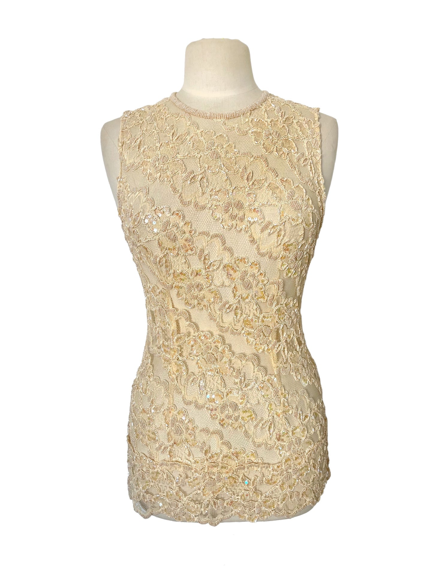 Top de cérémonie vintage brodé de perles et sequins — (Chiné en Italie) — taille 36/38
