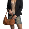 Sac Demi-Lune Vintage en Cuir Grainé Camel — (Made in Italy) — Format Medium