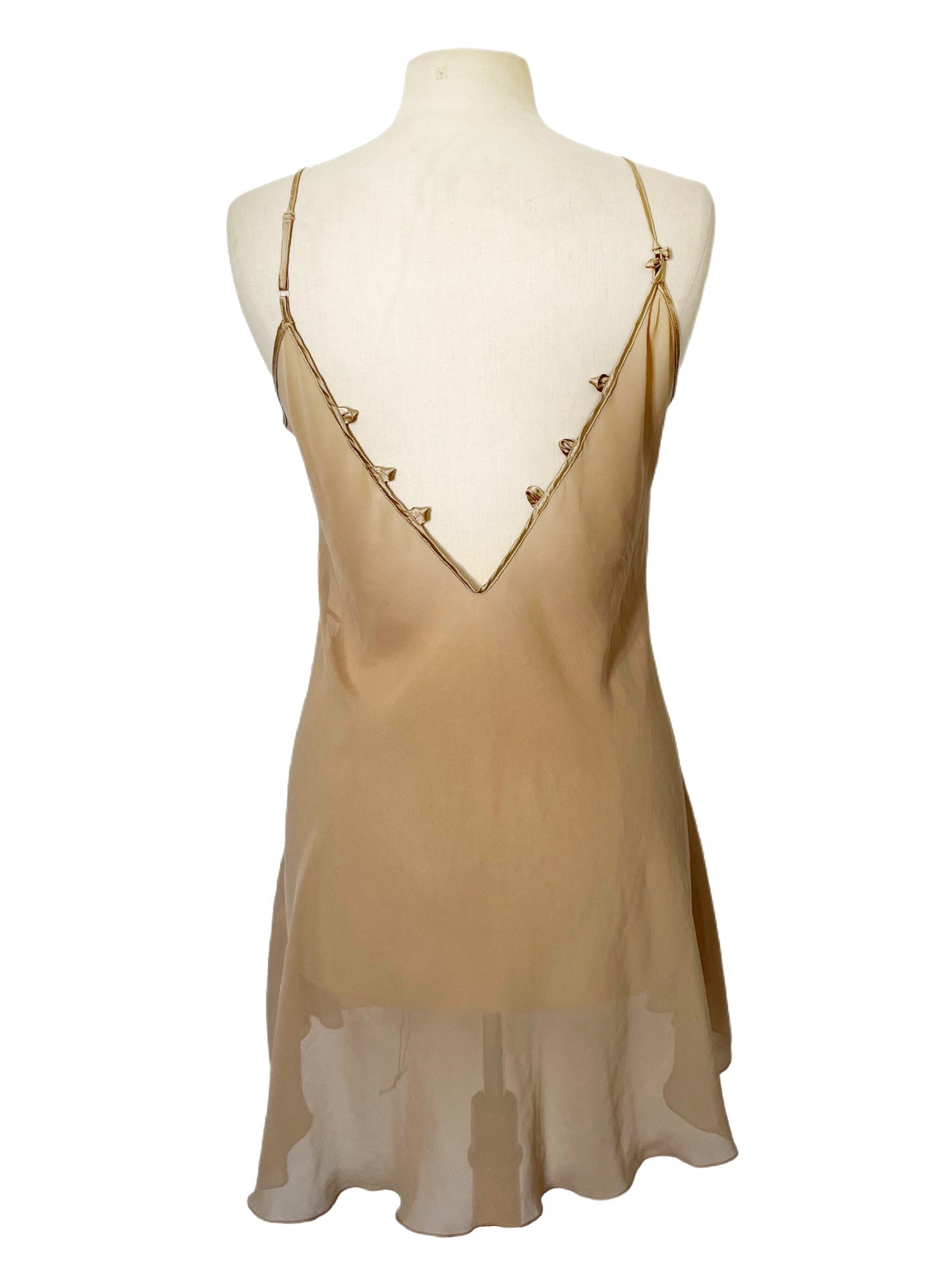 Robe Style Lingerie en Mousseline Beige — 34/36 (XS/S) — Dentelle, Strass & Dos Corset — Style Coquette / Fairycore Y2K