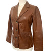 Monica – Veste blazer vintage en cuir véritable lisse noisette, taille 38