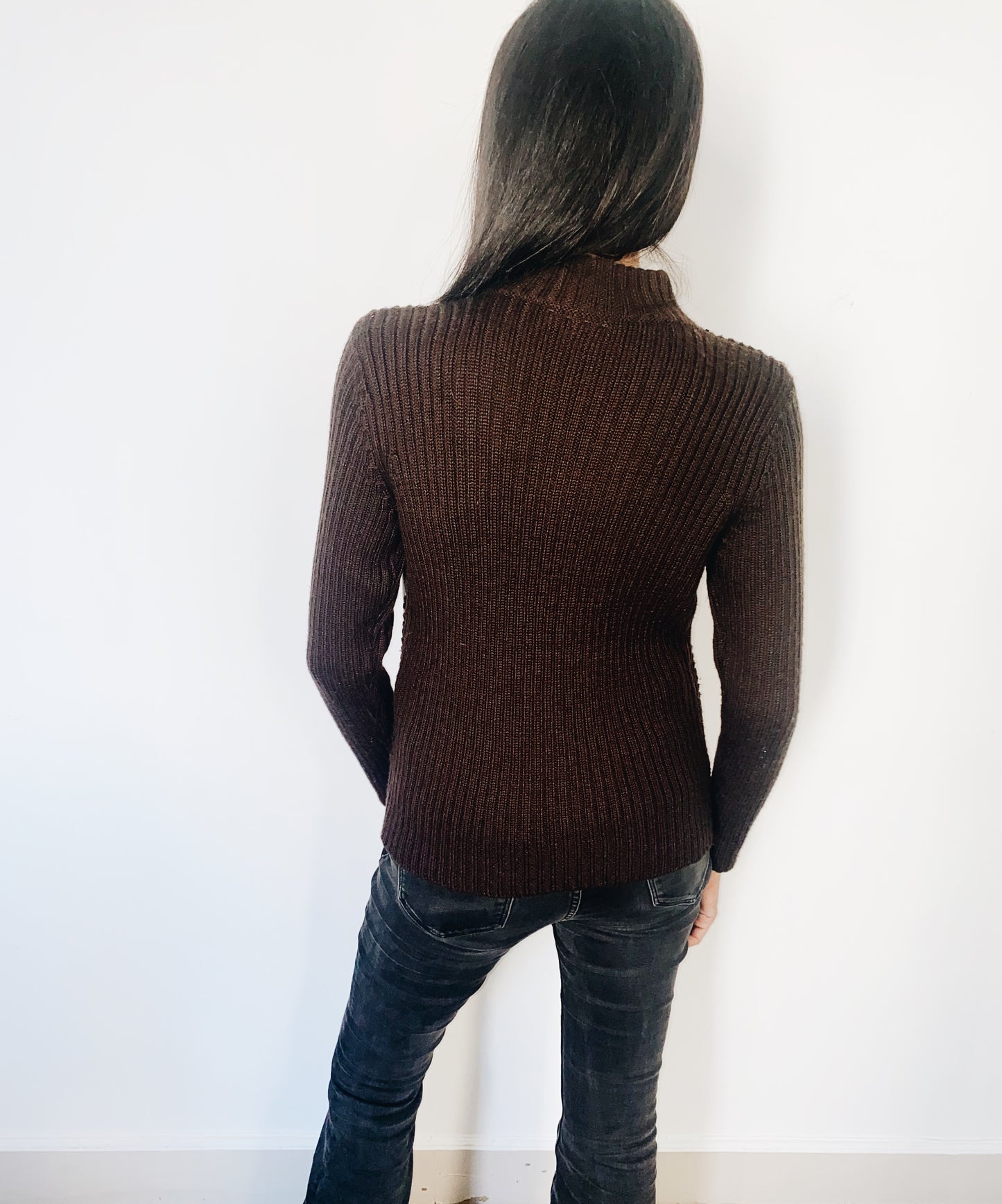 GILET MARRON BI-MATIEÈRE LAINE ET CUIR