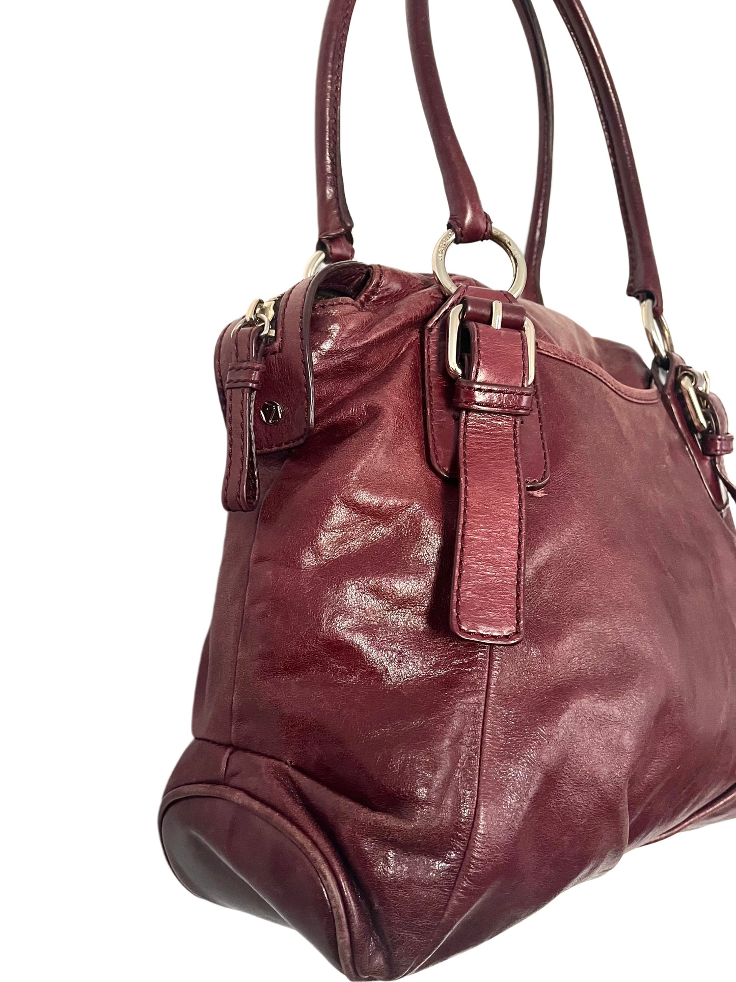 SAC À MAIN VINTAGE EN CUIR BORDEAUX - NANNINI