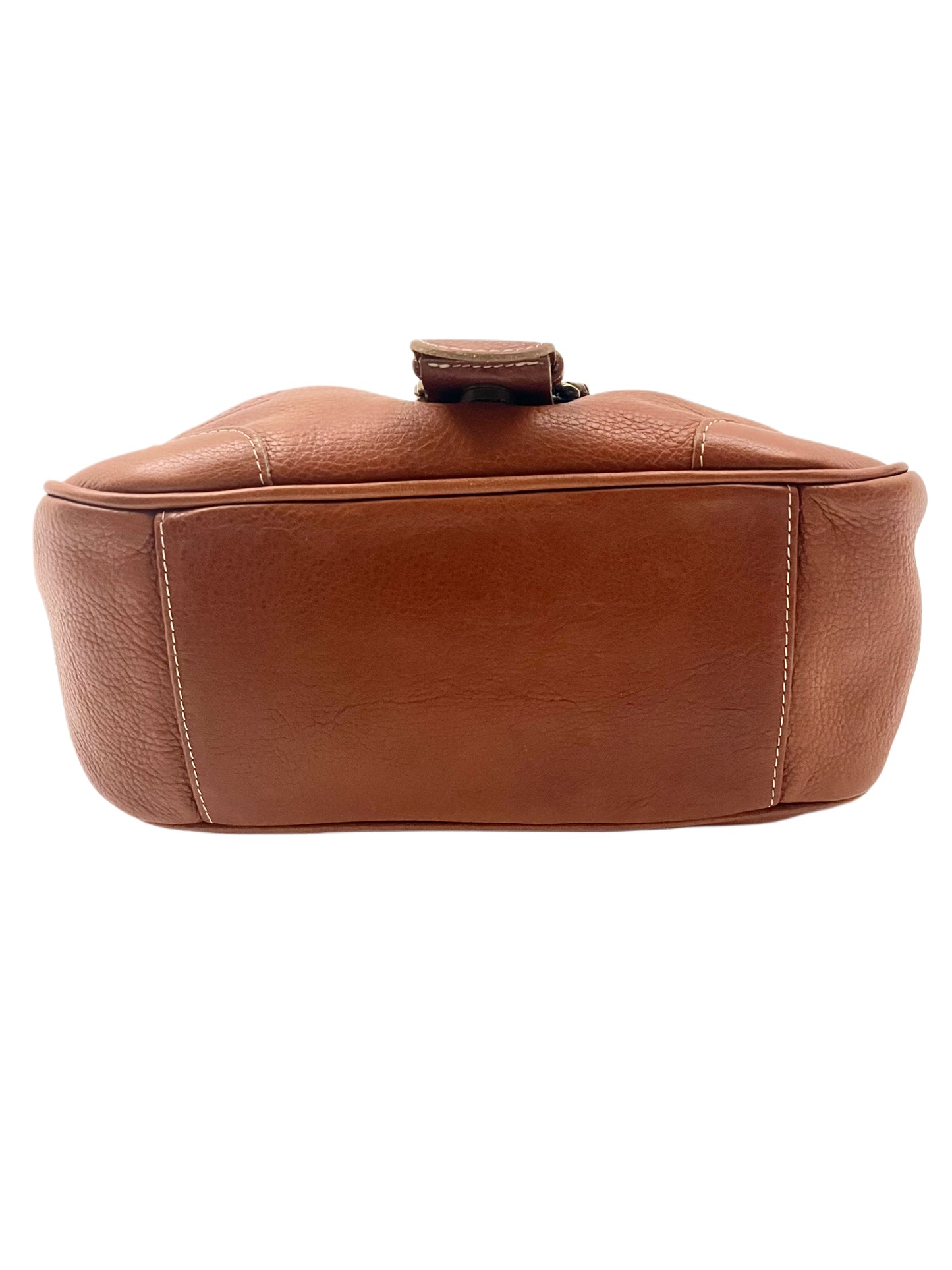 Sac Demi-Lune Vintage en Cuir Grainé Camel — (Made in Italy) — Format Medium
