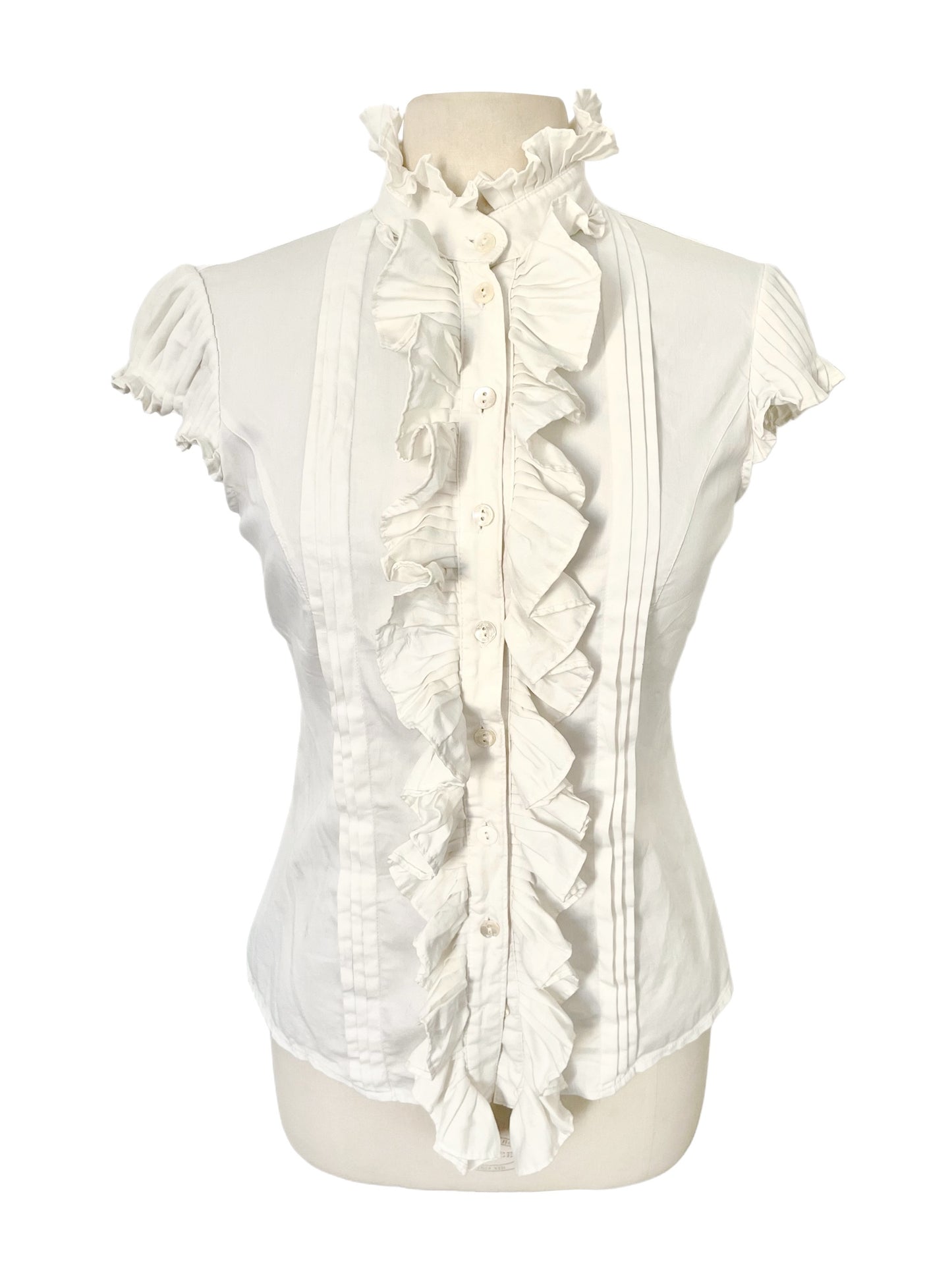 Blouse Vintage à Col Montant & Volants — ( Made in Italy ) — Taille 38/40 —  Néo-Romantique