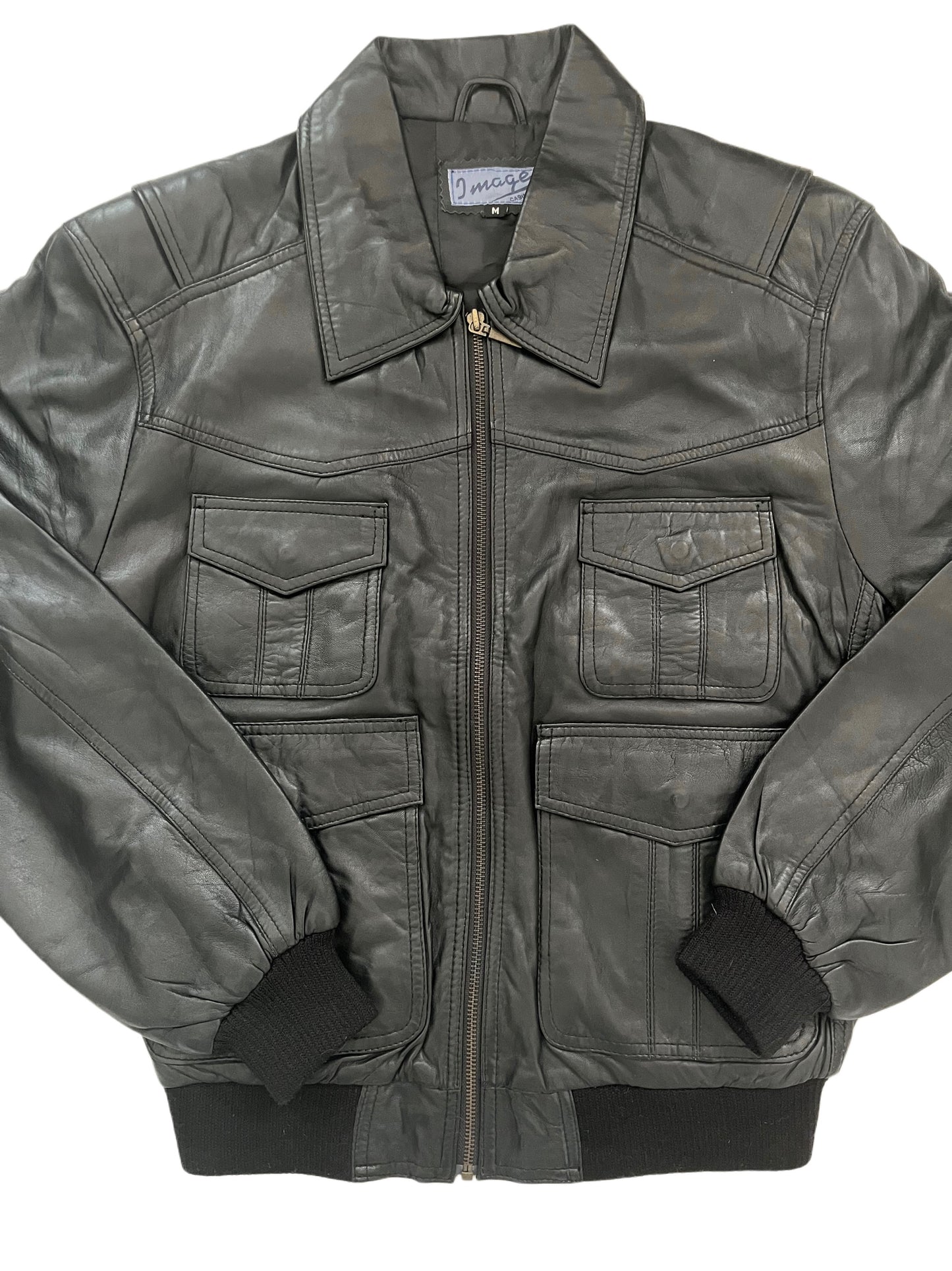 Dara – Veste bomber vintage oversize en cuir noir véritable (unisexe)