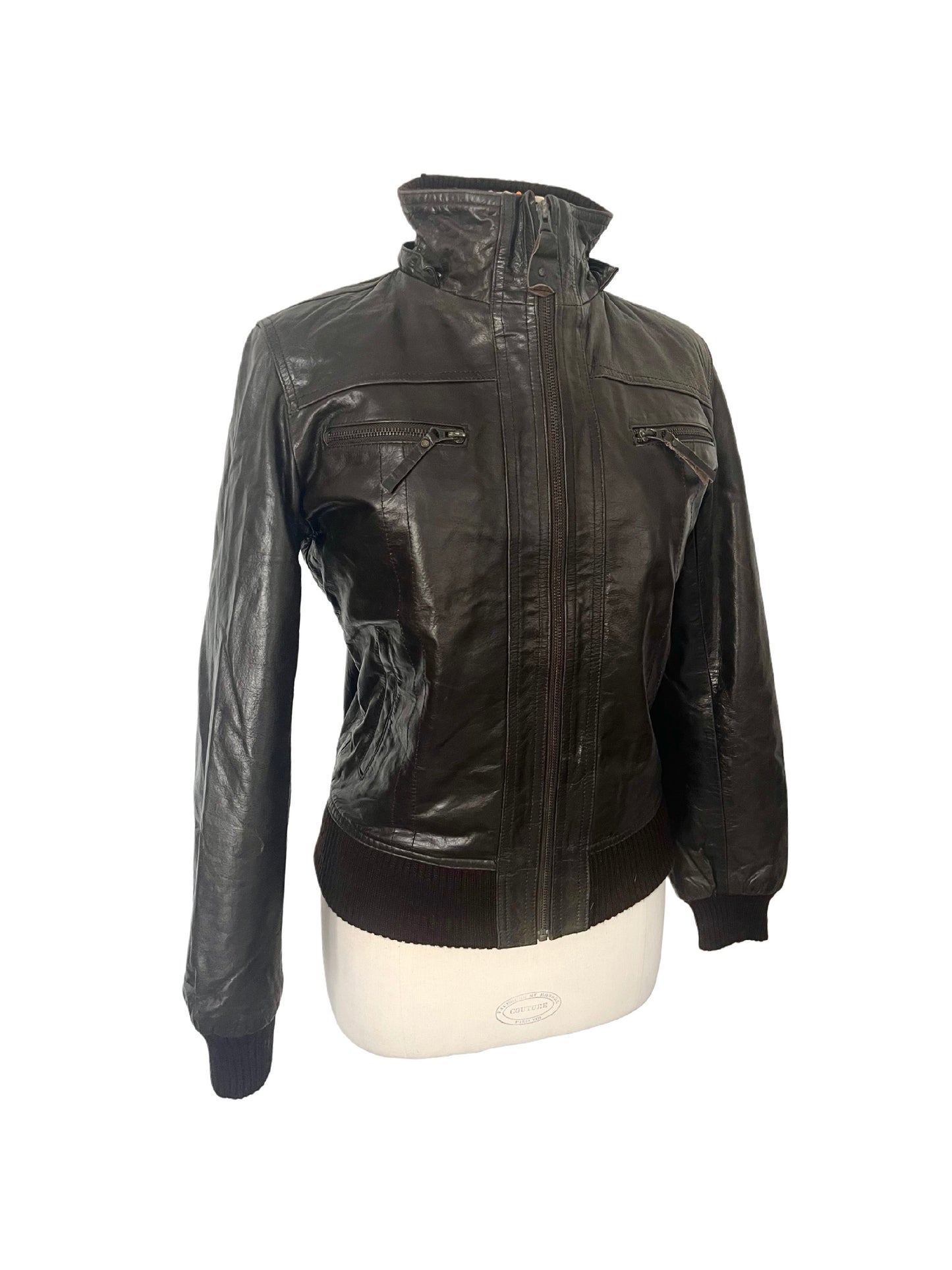 JASON - Blouson vintage en cuir véritable marron – Taille XL