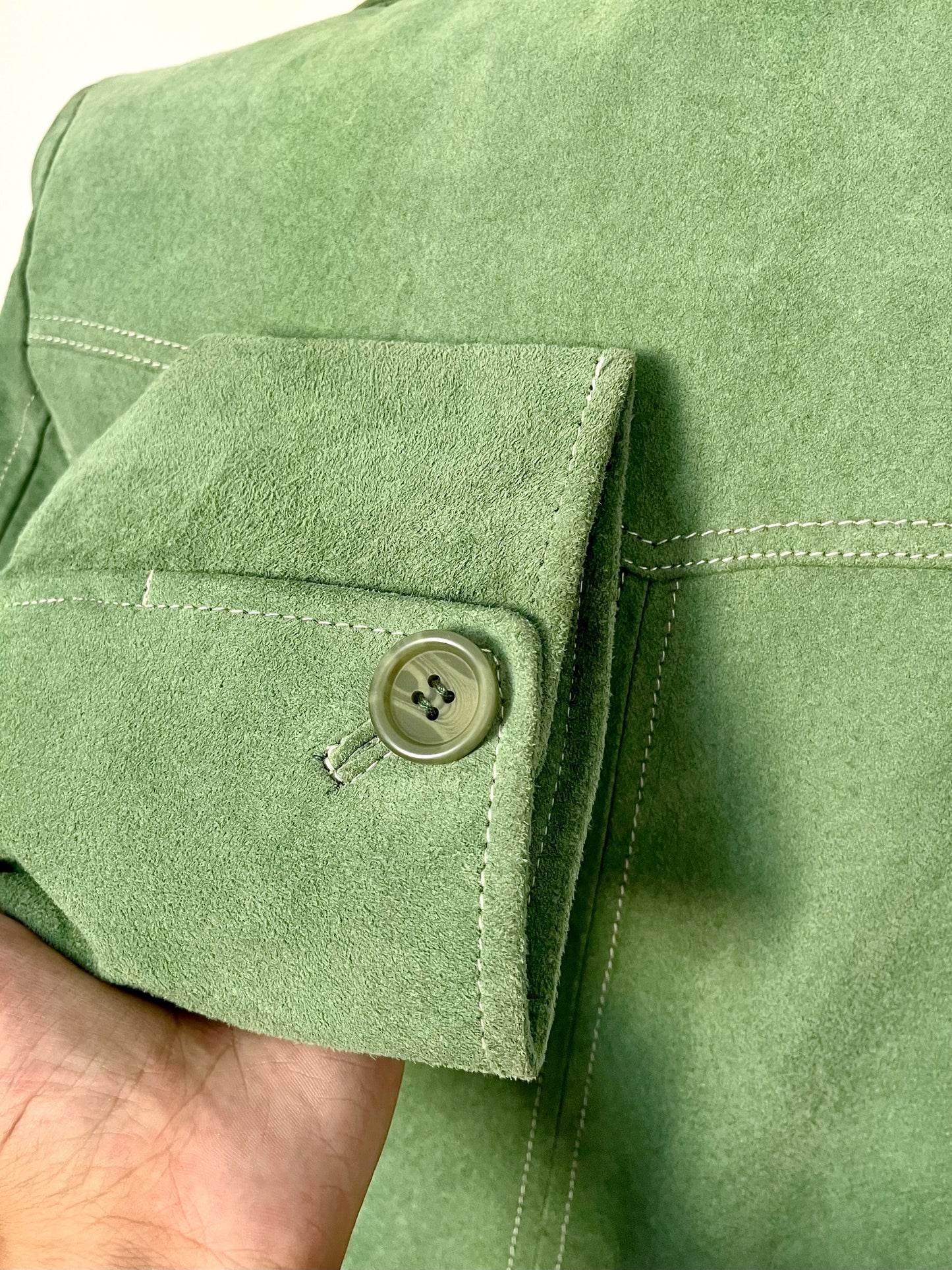 Veste vintage en cuir véritable vert clair – Taille 40