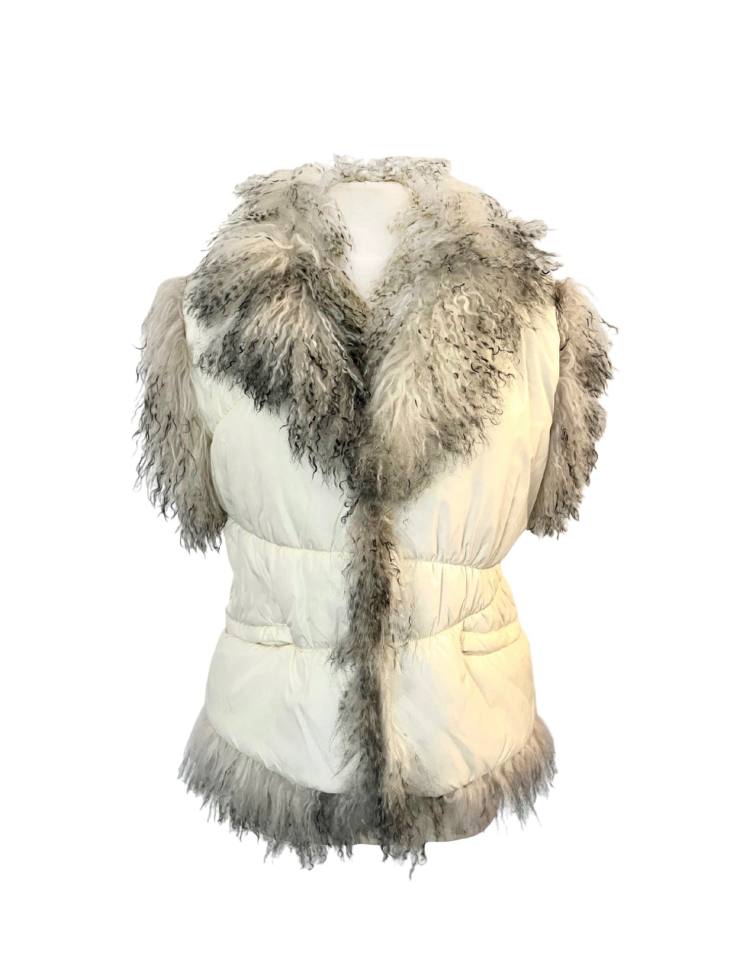 Gilet Afghan sans manches - Doudoune vintage blanche & fausse fourrure - 40/42