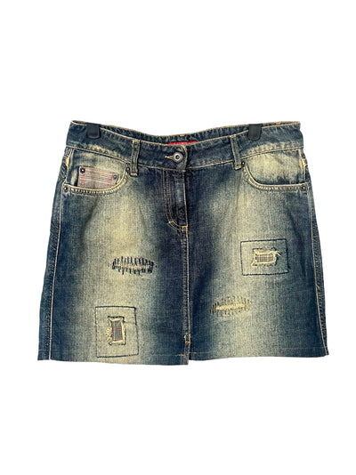 Mini Jupe Vintage en Jean délavé & Patchwork — Y2K — taille 38/40