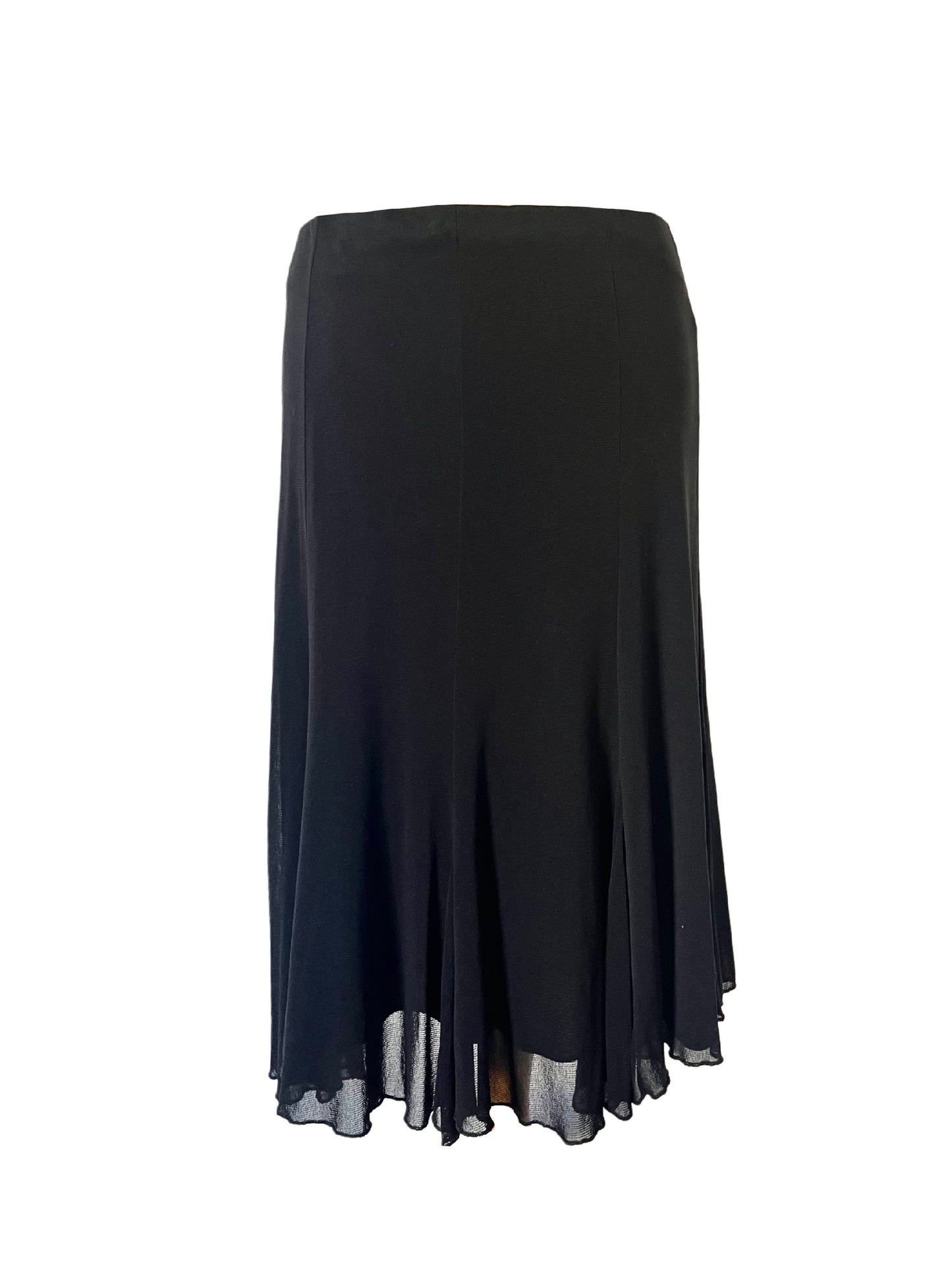 Jupe Mi-Longue Mesh Noir à Volants - Made in Italy - Taille 38 à 44