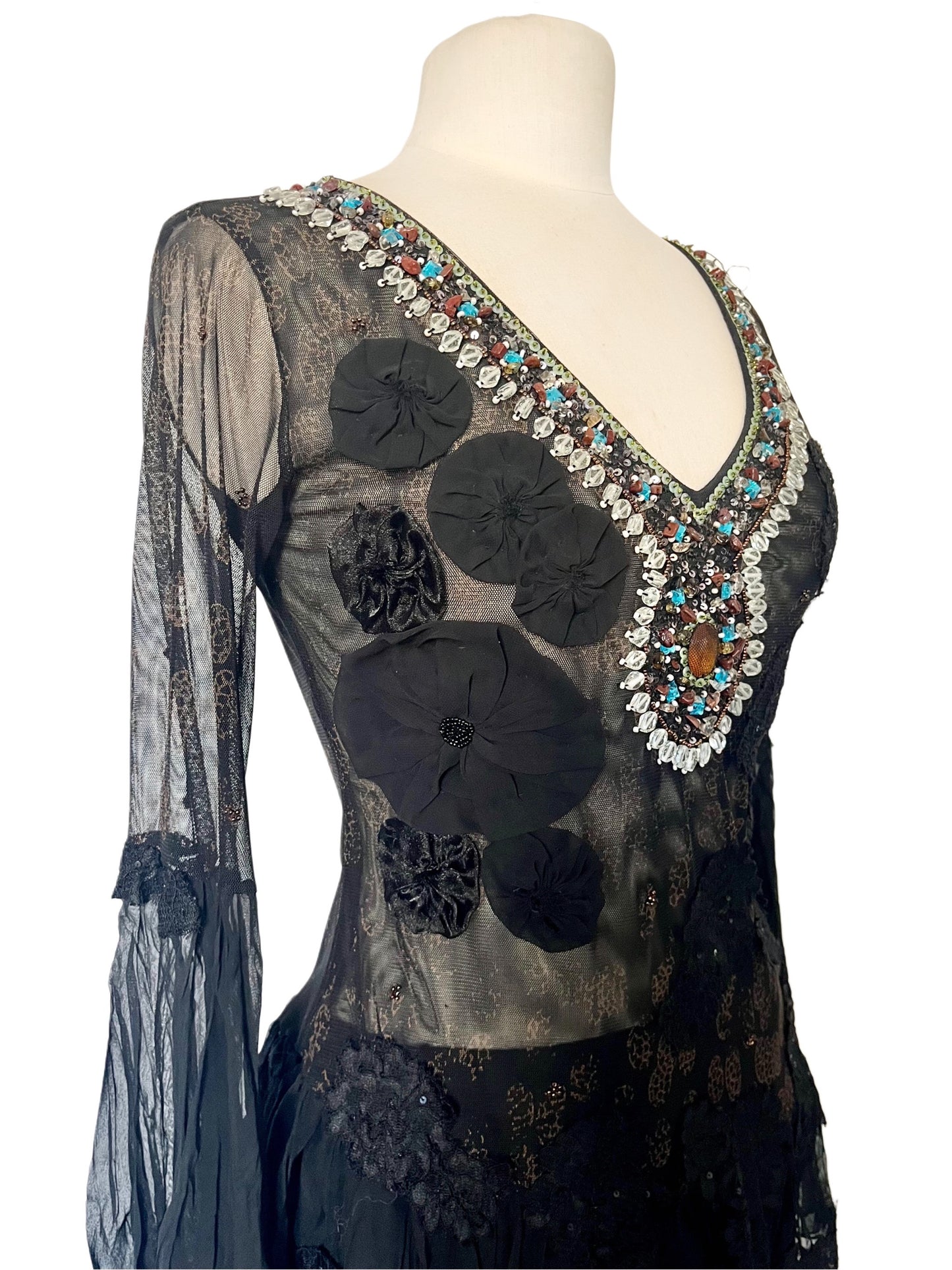 Top Vintage Asymétrique Mesh & Broderies Perlées - Bohème Chic - Taille 38/40 (M)