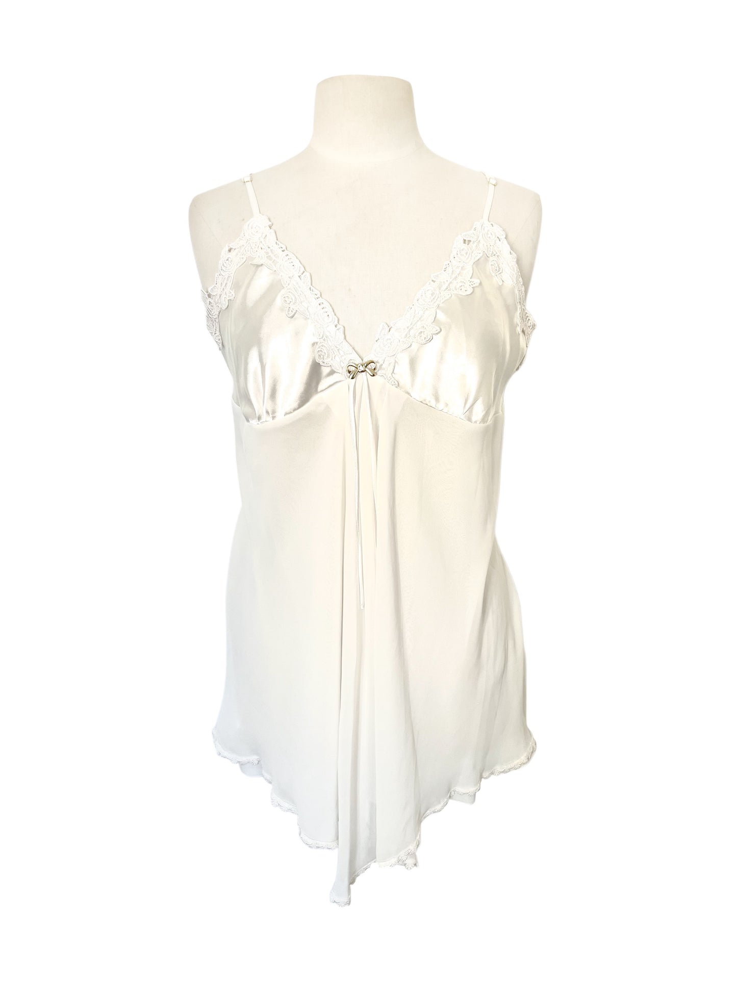 Top Tunique Esprit Lingerie Satin Blanc Nacré & Mousseline — taille 40/42 — coquette / boudoir chic / Y2K
