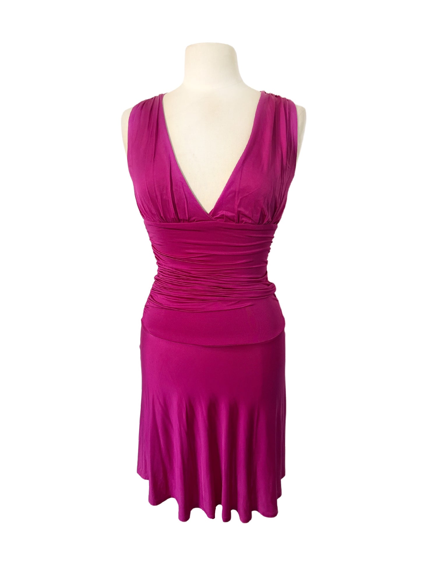 Robe Ajustée Drapée Fuchsia Sans Manches — taille 36/38 — Cocktail / Chic / Occasion