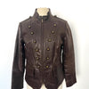 Veste vintage en cuir véritable marron style officier – Taille 40