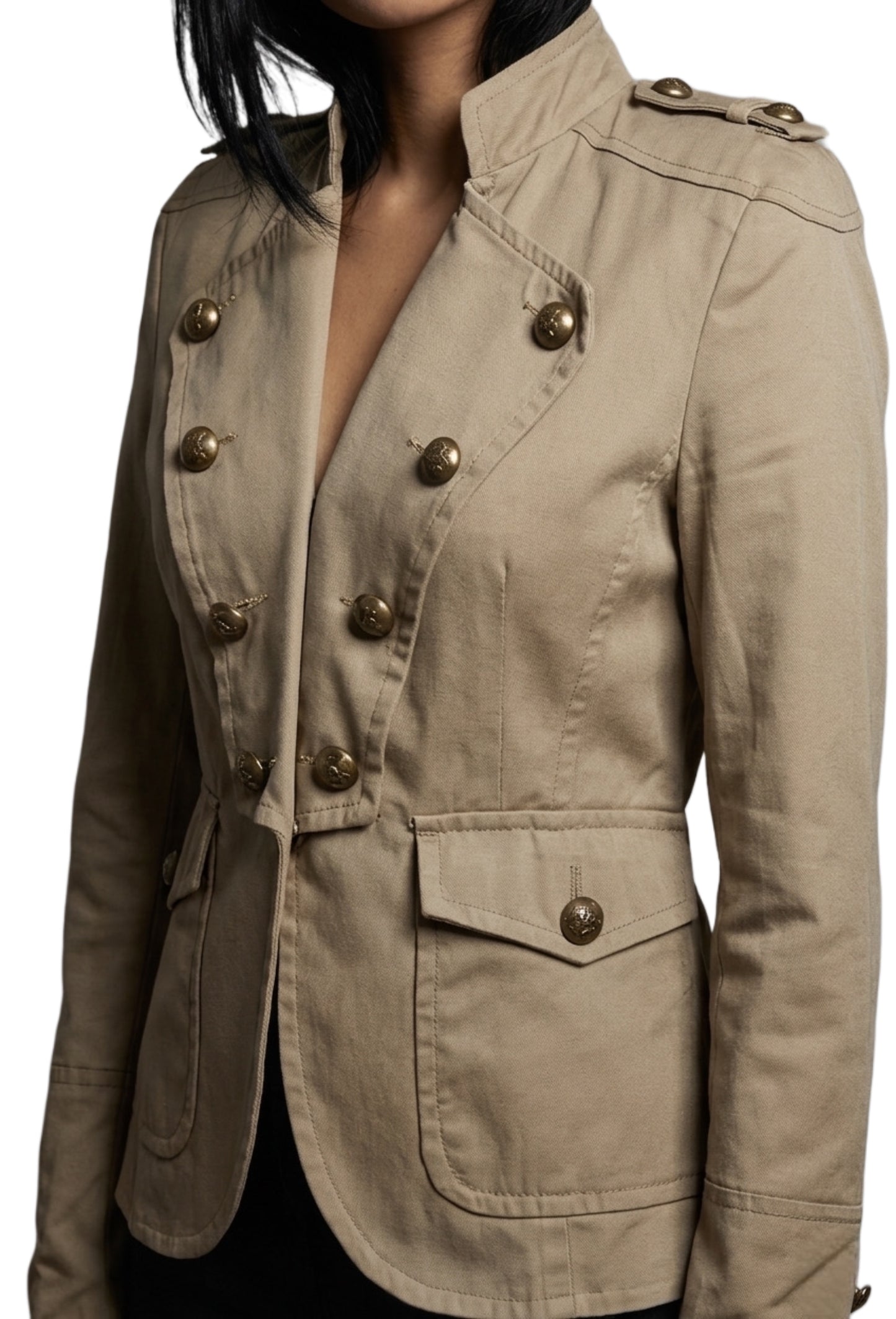 Veste officier beige à épaulettes et boutons blason - 38/M