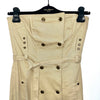 Robe bustier vintage beige – mi-longue, ceinture intégrée, détails dorés – T36