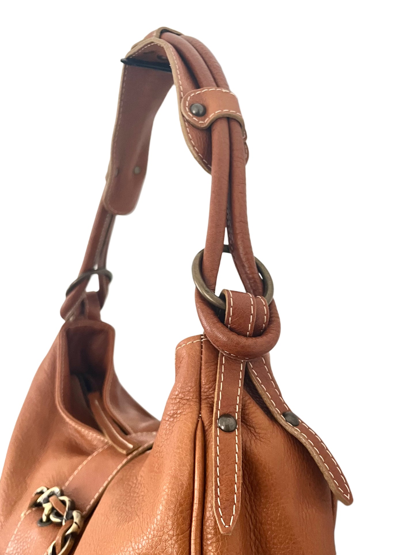 Sac Demi-Lune Vintage en Cuir Grainé Camel — (Made in Italy) — Format Medium
