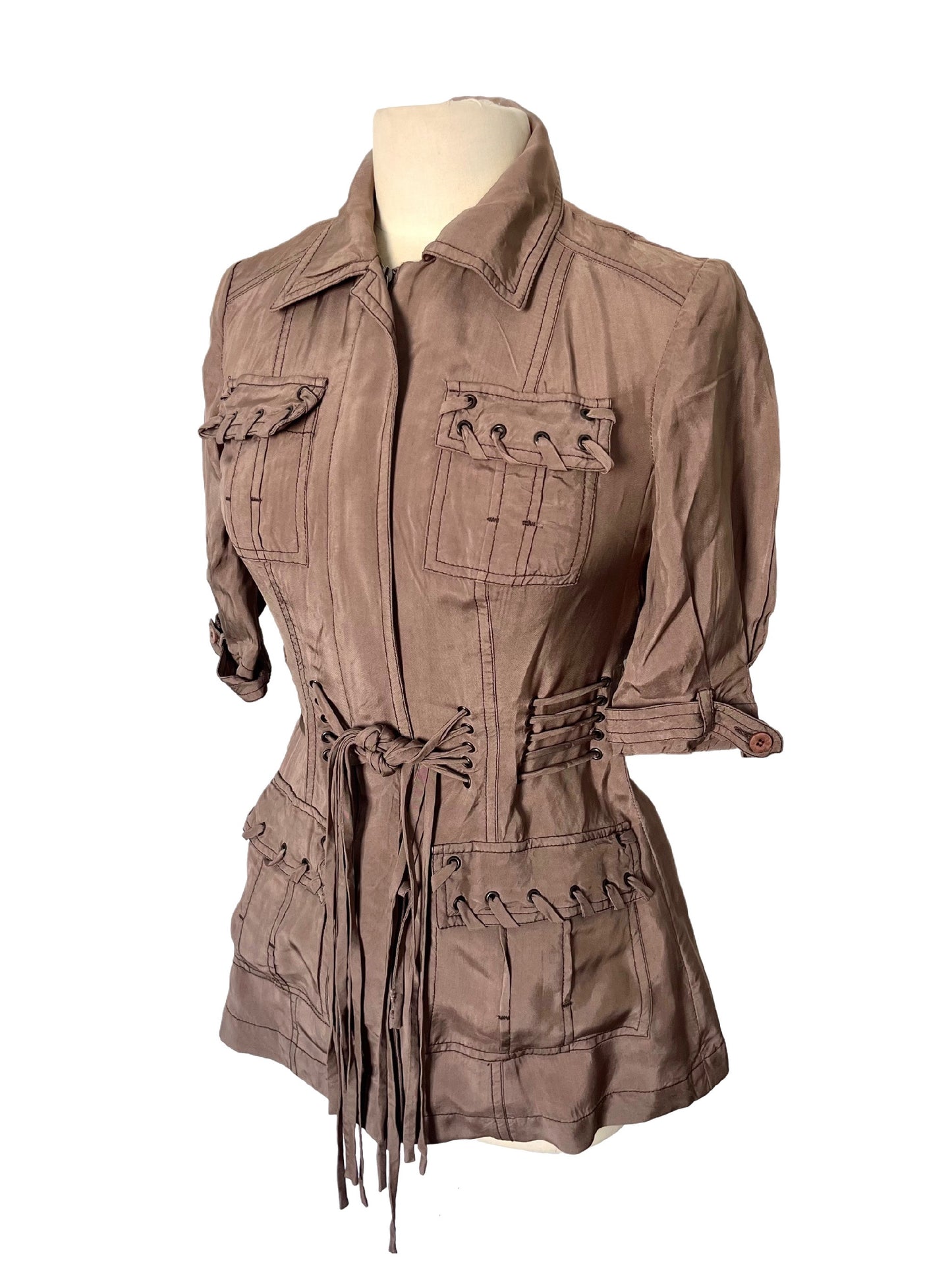 Chemisier Long Vintage Style Saharienne À Lacets — (Made In Italy) — Taille 36/38