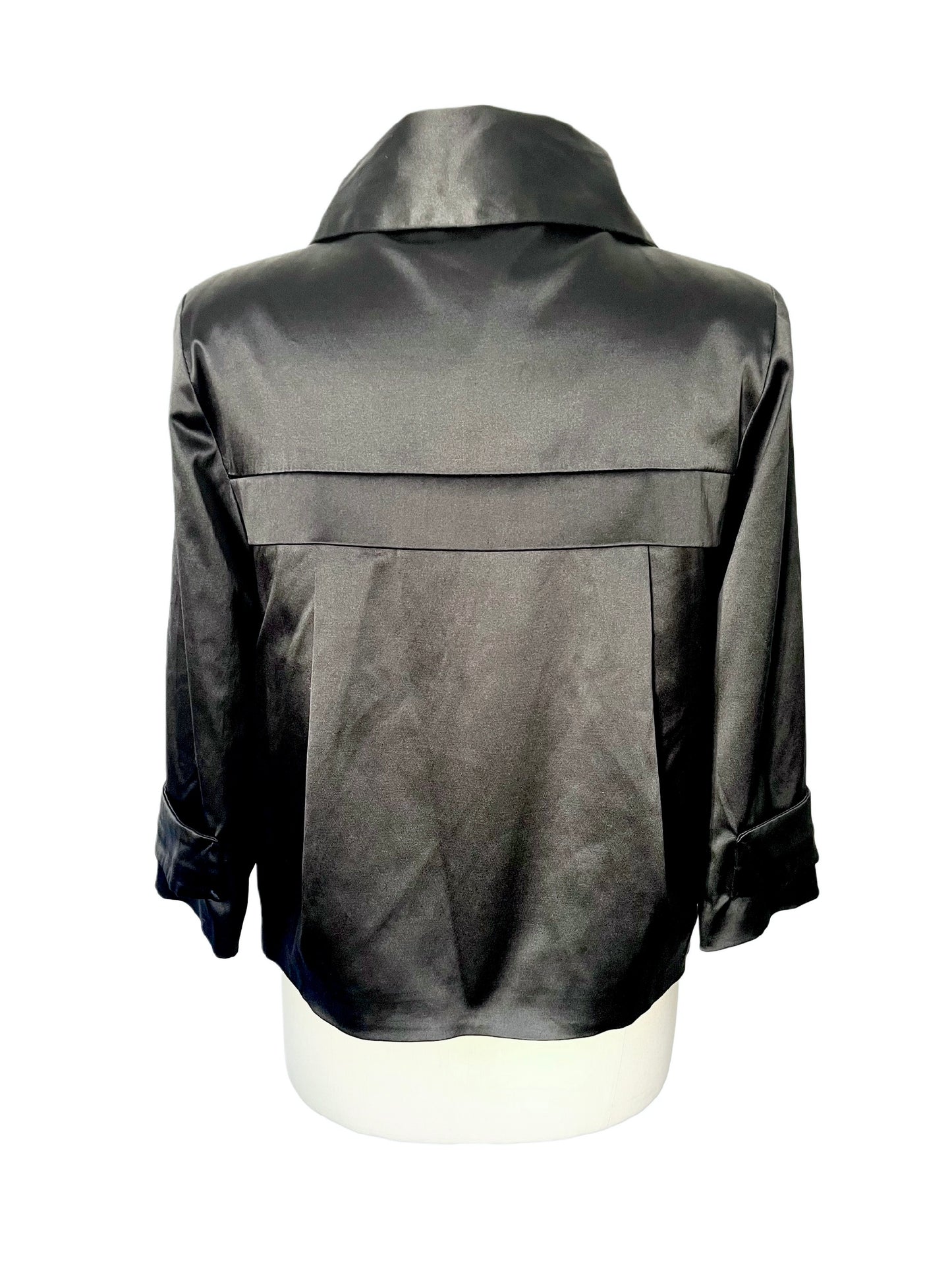 VESTE VINTAGE CABAN COURT EN SATIN NOIR - (MADE IN SPAIN) - TAILLE 38/40