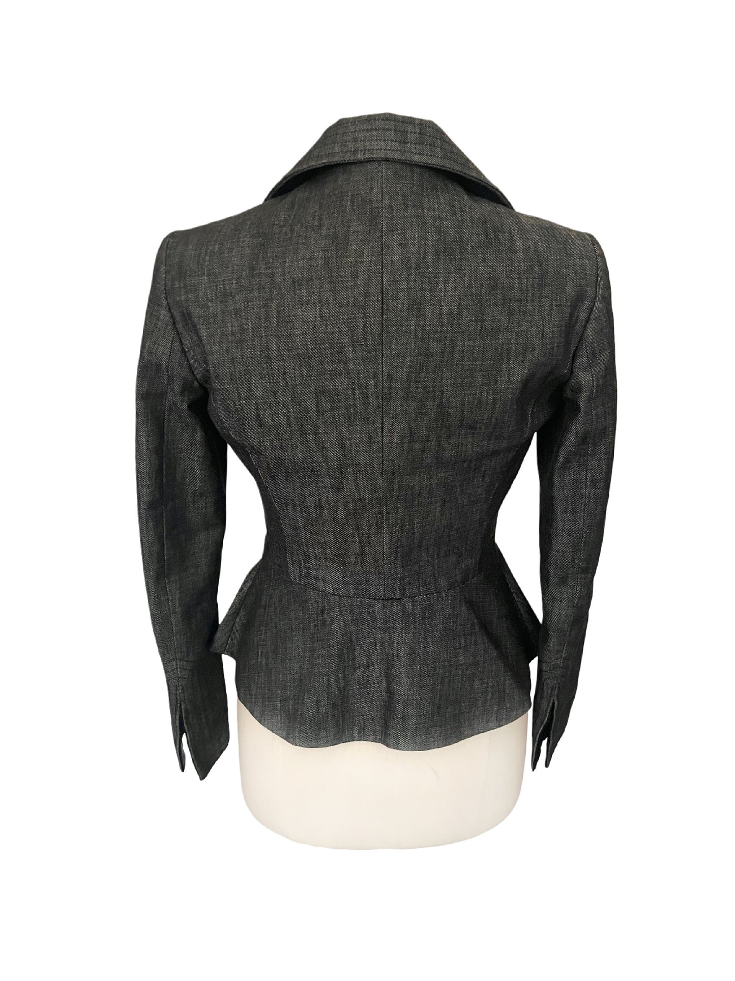 Veste vintage cintrée grise à broderies florales - Coupe structurée - 38/M