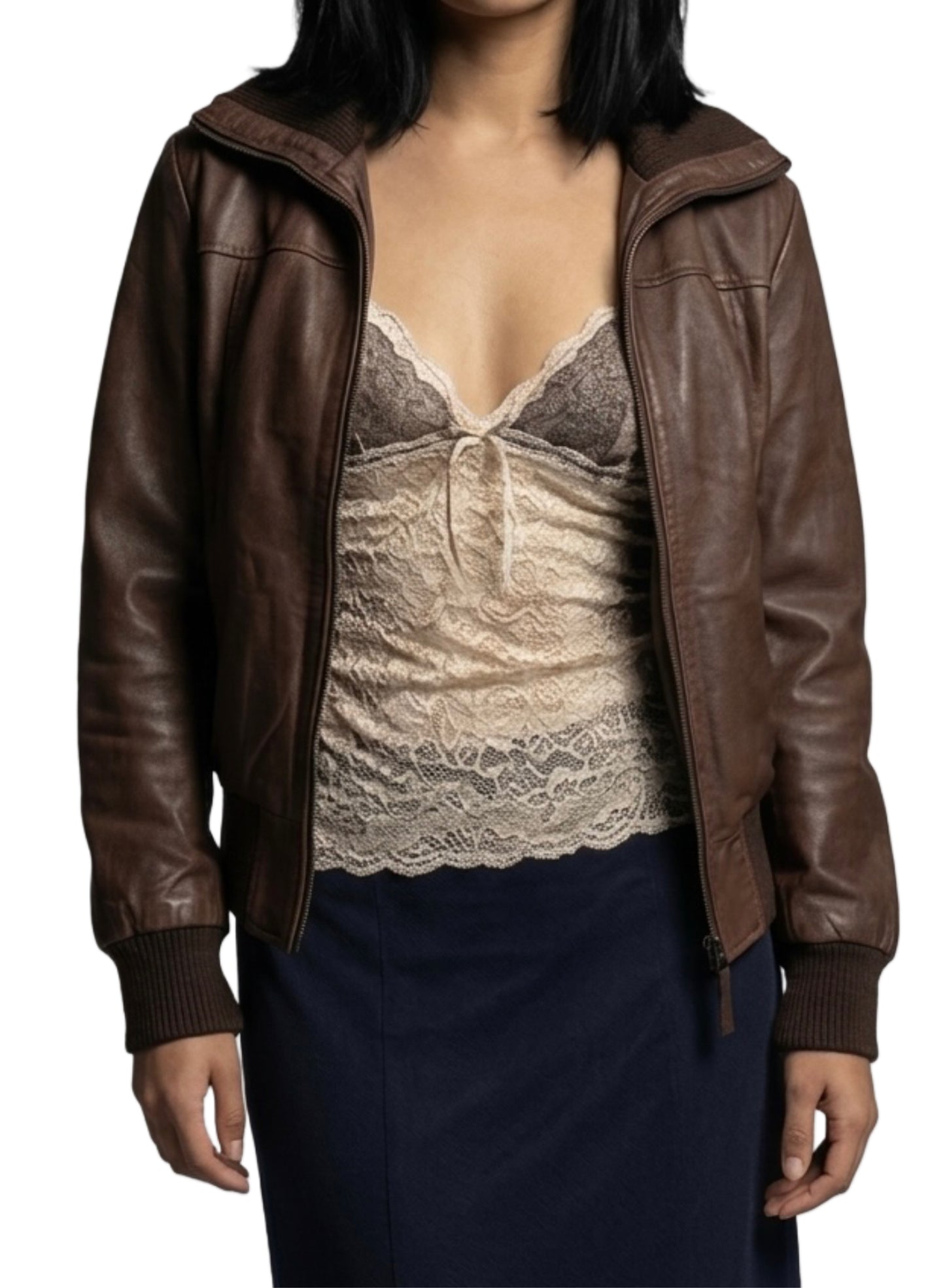 Blouson bomber vintage en cuir noisette — (neuf avec étiquette) — taille L