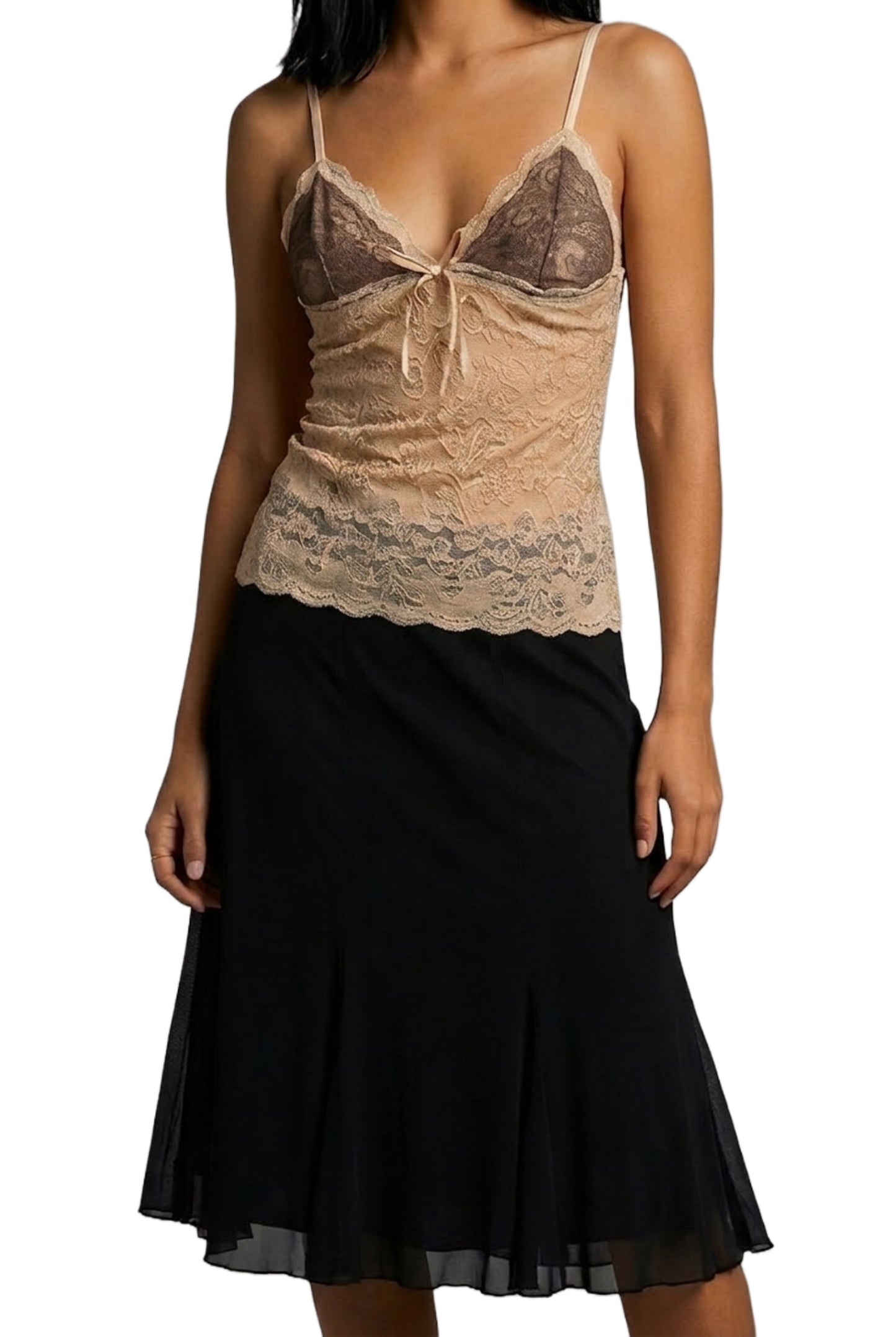 Top Lingerie Dentelle Bicolore Vintage Y2K - Fines Bretelles - Taille 38/40 (M/L)