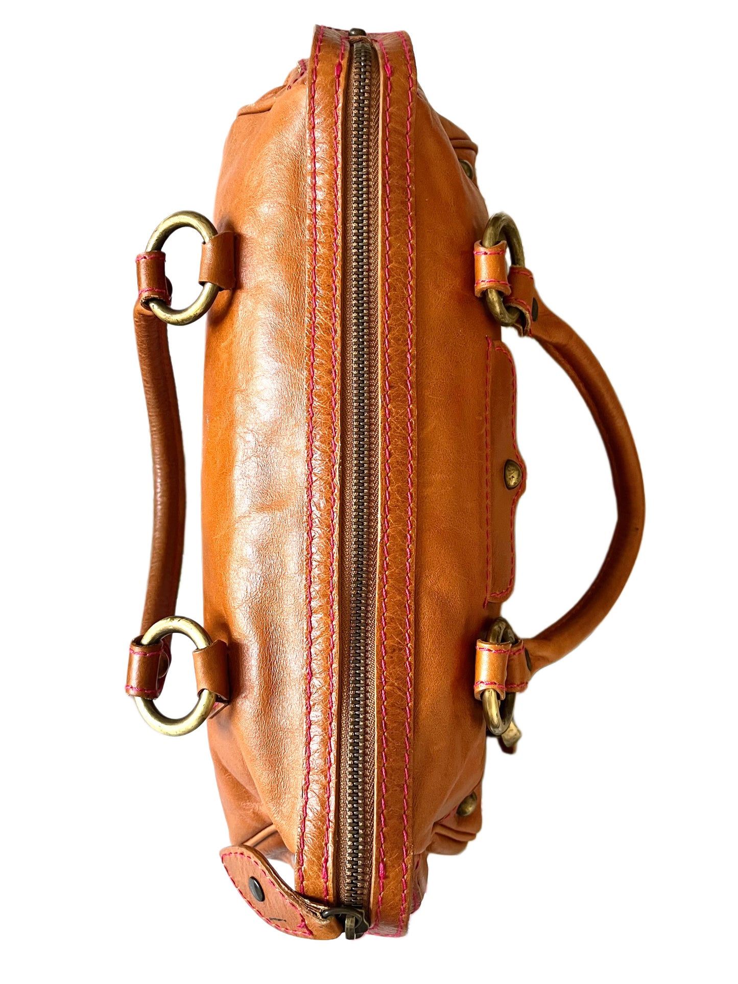 Sac Baguette Vintage Cuir Véritable Camel & Mordoré - Boho Chic - Made in Italy (S/M)